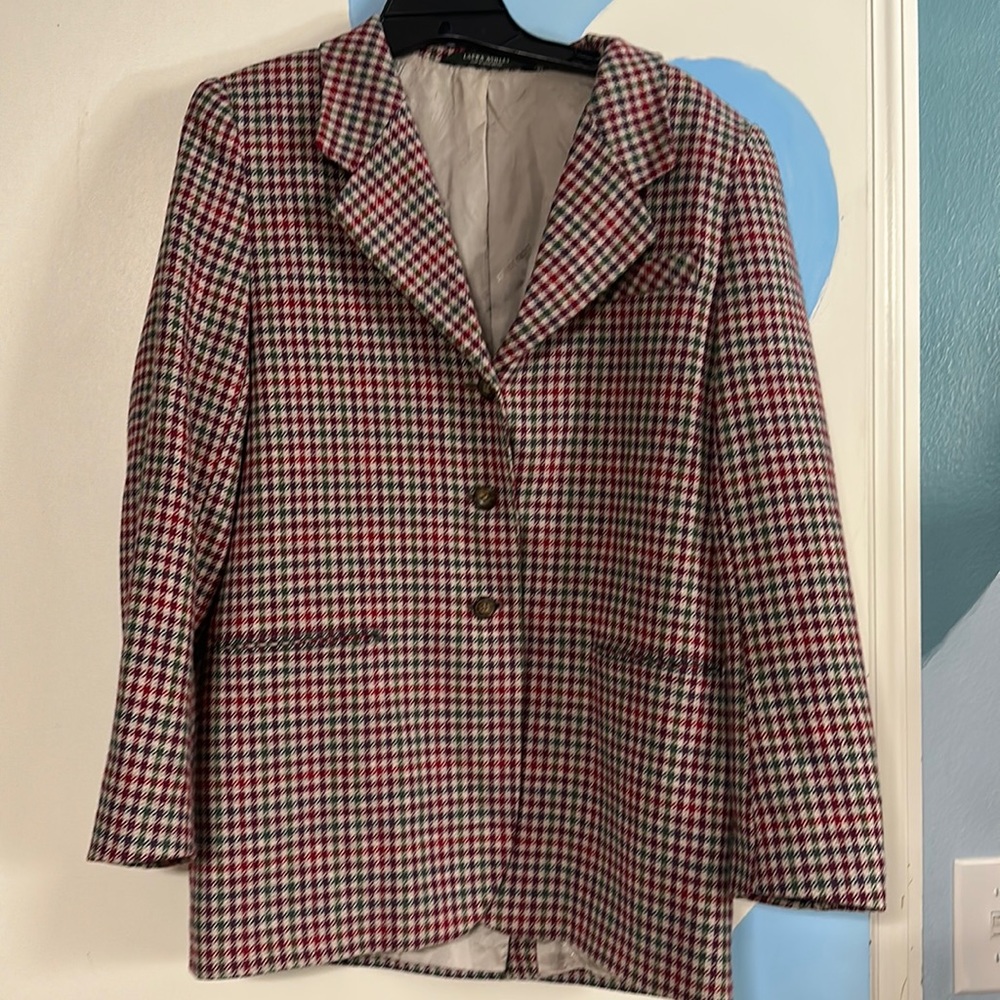 Vintage Laura Ashley Wool Houndstooth Tweed Blazer Made in Britain Sz 10
